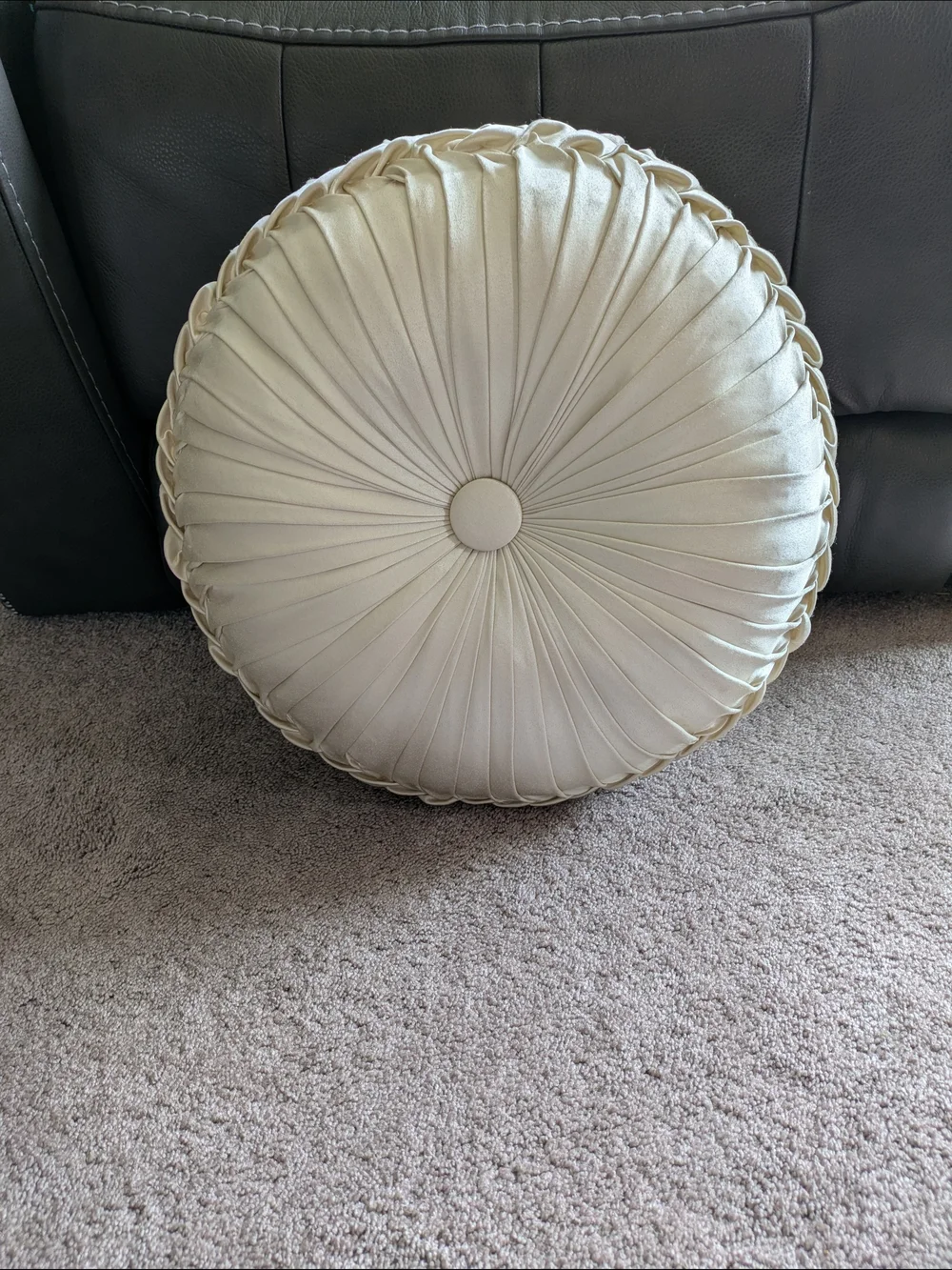 Elegant Round Pleated Decorative Pillow in Cream